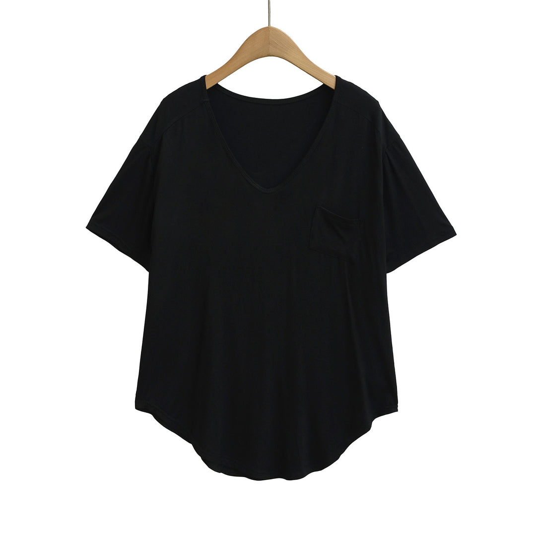 Dame afslappet V-hals T-shirt med praktiske sidelommer og elegant snit Stilla