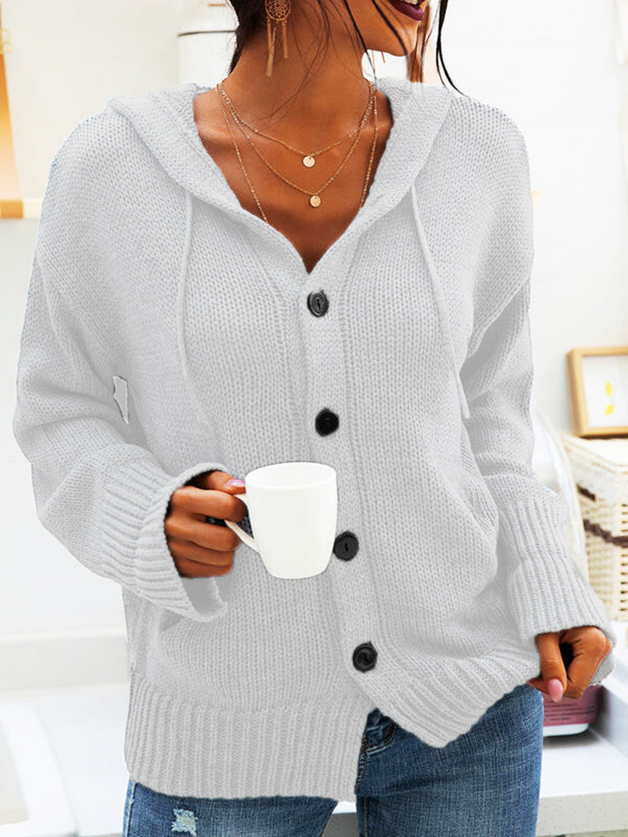 Kvinders chunky strik cardigan med hætte og knapdetaljer Stilla