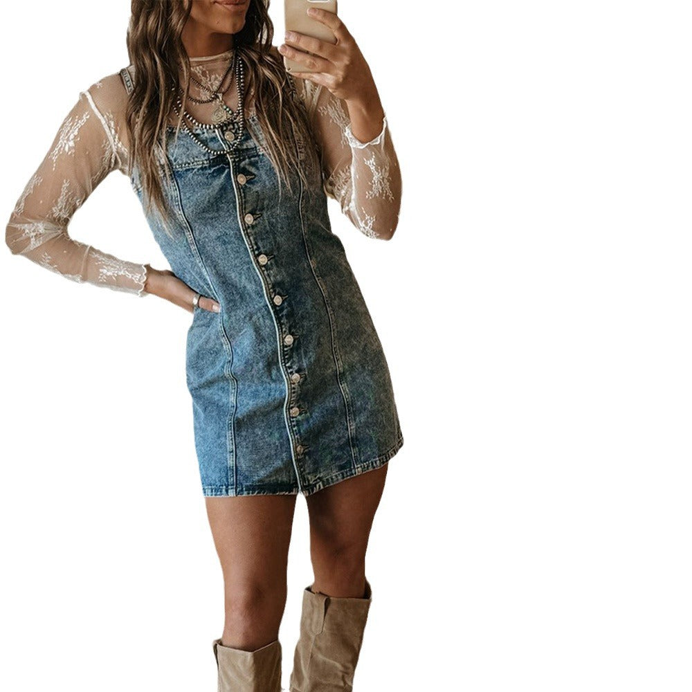 Dame Denim Kjole med knaplukning og klassisk snit Stilla