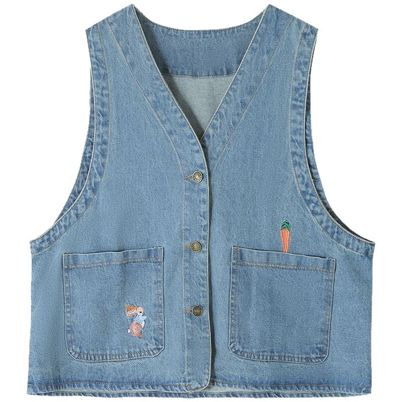 Kvinderne fashionable denim vest med lommer og knapdetaljer Stilla