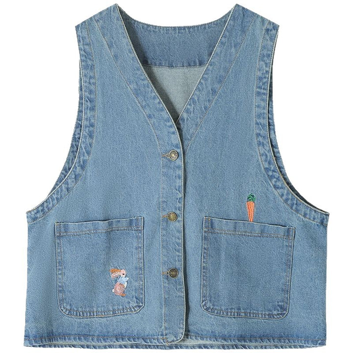 Kvinderne fashionable denim vest med lommer og knapdetaljer Stilla