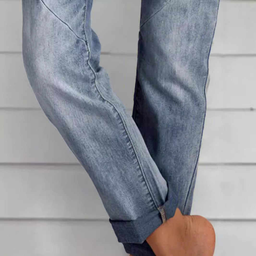Kvinder Relaxed Fit Knaplukning Denim Jeans Stilla