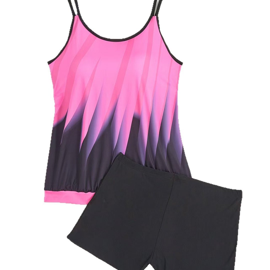 Dame sporty tankini sæt med farverigt top og komfortable shorts Skovae