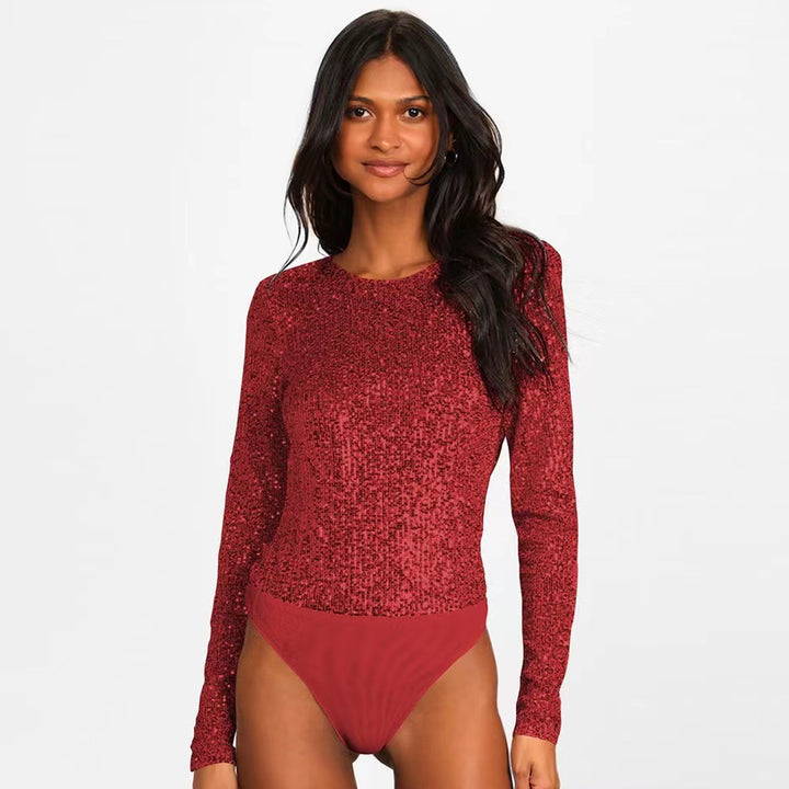 Kvinderne Glitrende Bodysuit med Lange Ærmer og Skinnende Topmateriale Skovae