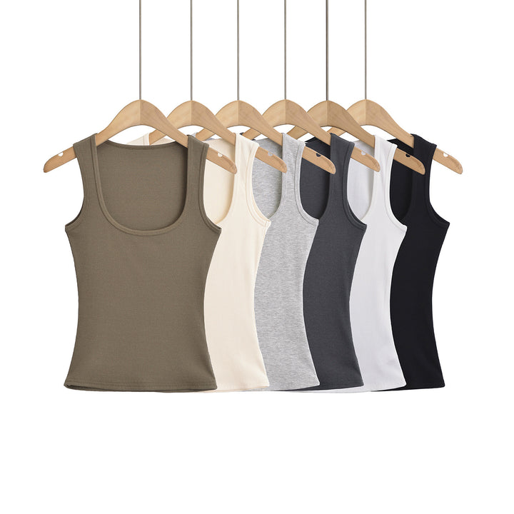 Dame uden ærmer Basic tanktop i høj kvalitet bomuldsblanding med tætsiddende snit og elastisk pasform Stilla