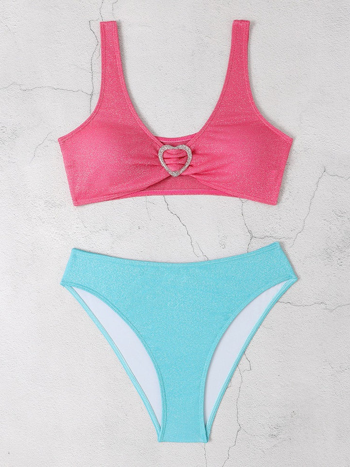 Dame bikini sæt med skinnende top og højt skåret bund Stilla