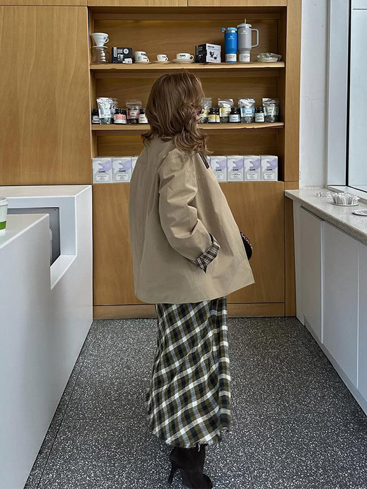 Dame afslappet Utility-jakke med mode plaid mønster Stilla
