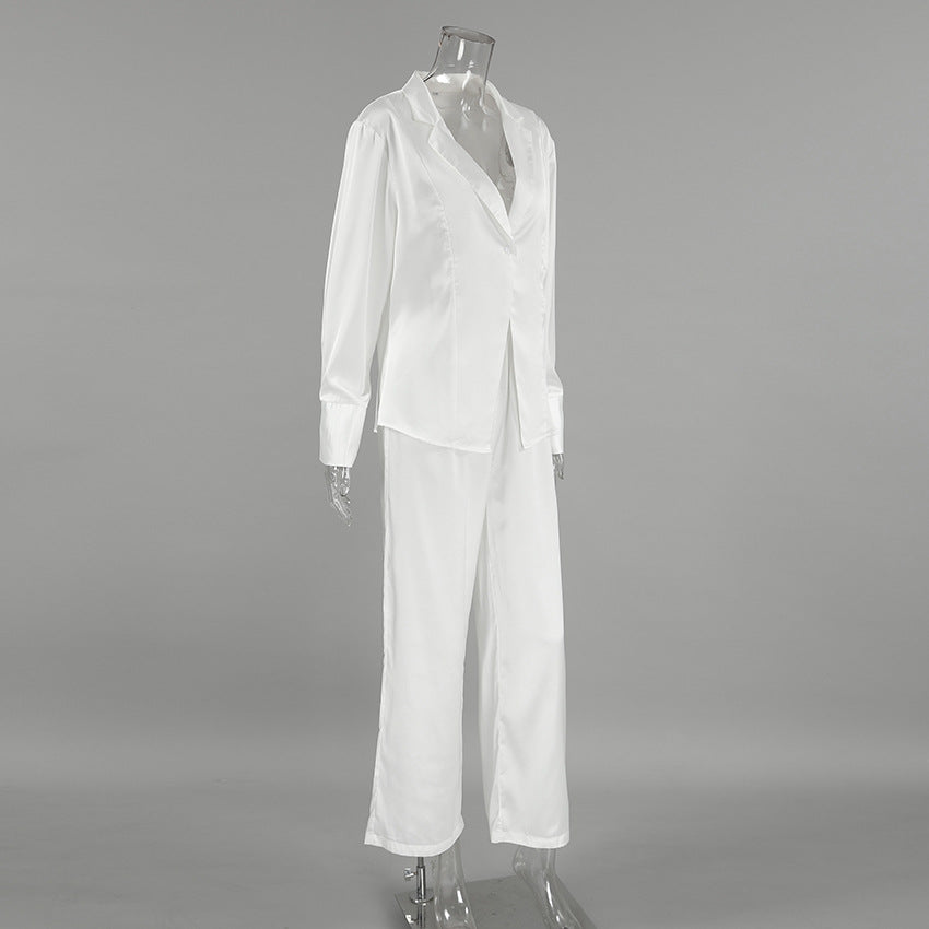 Dame raffineret satin-blazer-bukse-kombination Stilla