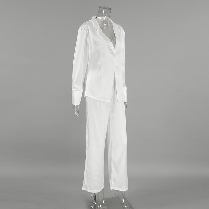 Dame raffineret satin-blazer-bukse-kombination Stilla