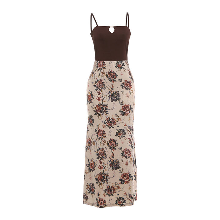 Damen Maxi-Kleid mit modischem Blumenmuster und schmalen Spaghettiträgern Skovae
