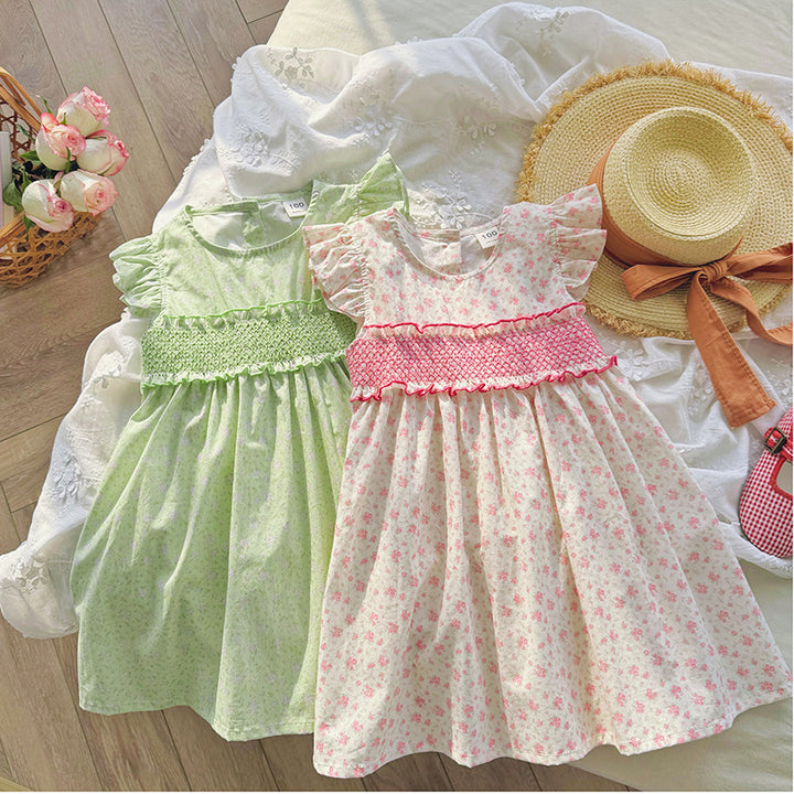 Pige Volangstoff Blomster Smocked Kjole Stilla