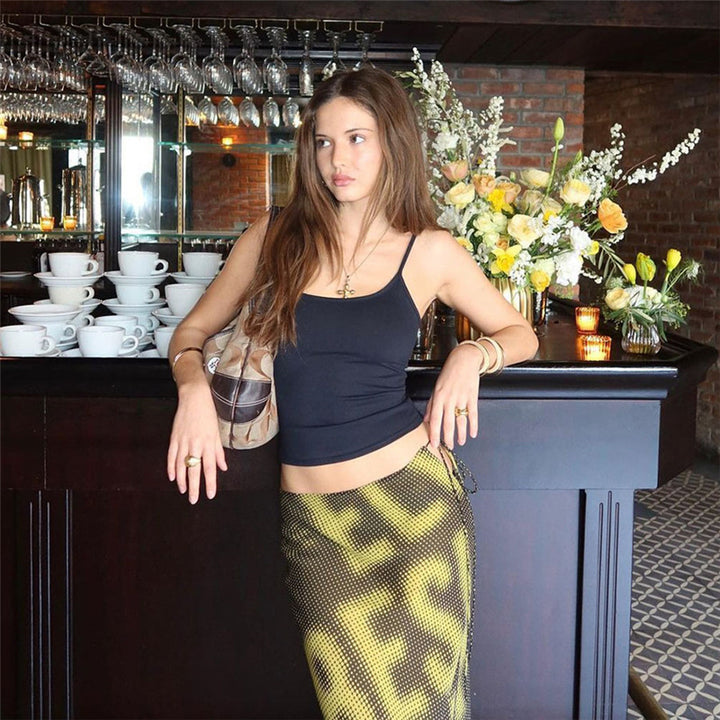 Dame Maxi-nederdel med asymmetrisk snit og trendy skrift Stilla