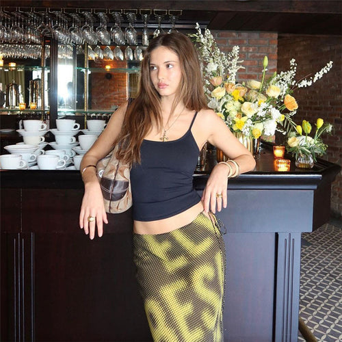 Dame Maxi-nederdel med asymmetrisk snit og trendy skrift Stilla