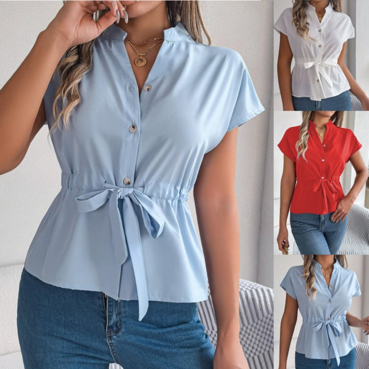 Dame elegant bluse med figursyet snit og knaplukning Stilla