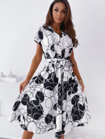 Dame Elegant Midi-Kjole med Kunstneriske Mønstre Stilla