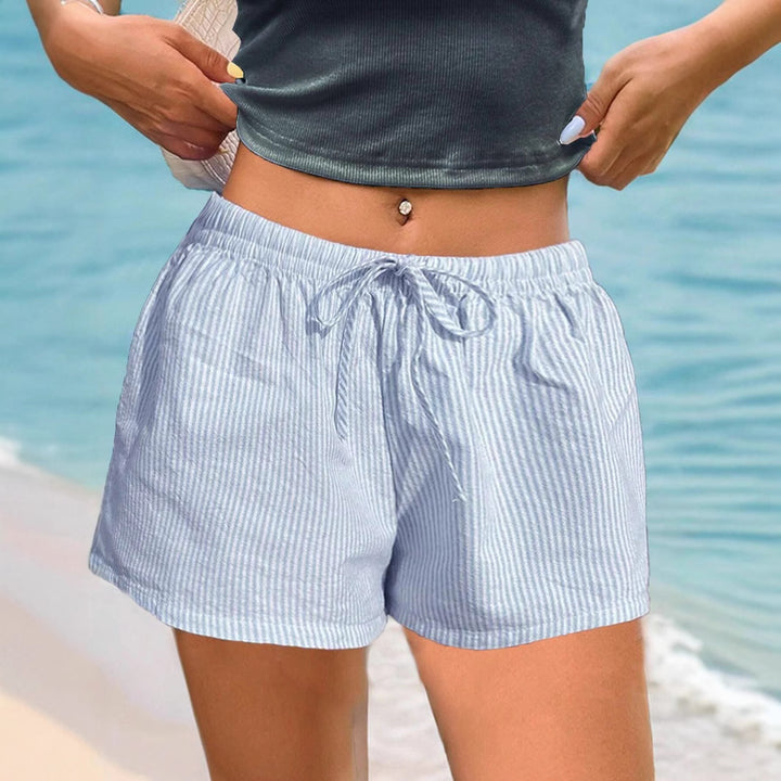 Dame afslappede shorts med elastisk talje og fint stribemønster Skovae