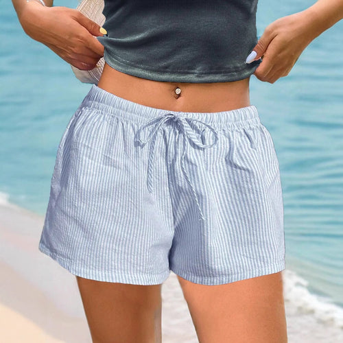 Dame afslappede shorts med elastisk talje og fint stribemønster Skovae