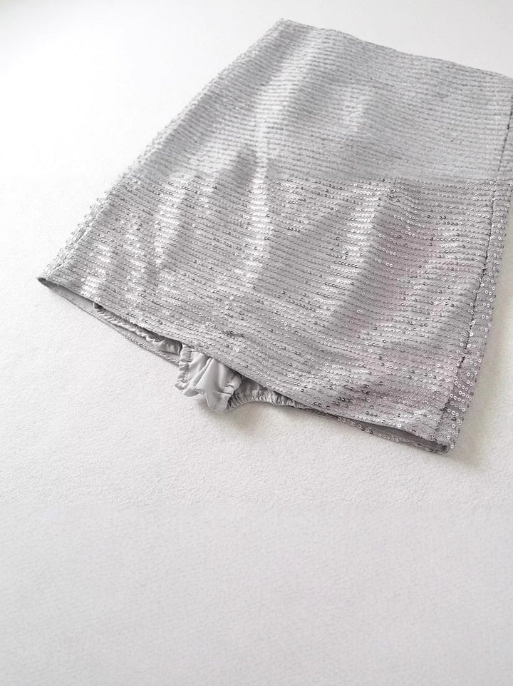 Dame Glitrende Mini Skørt med elastisk linning og elegant glans Stilla