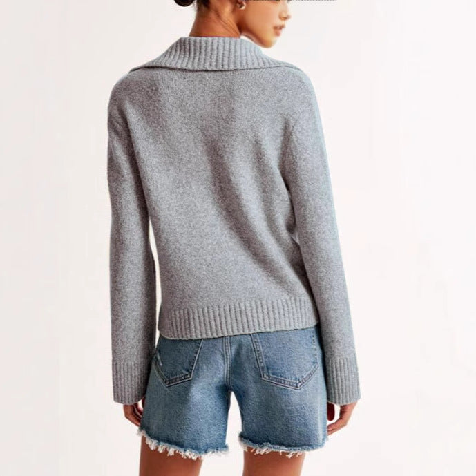 Kvinders sweater med bred krave og ribbet manchettekstur Stilla