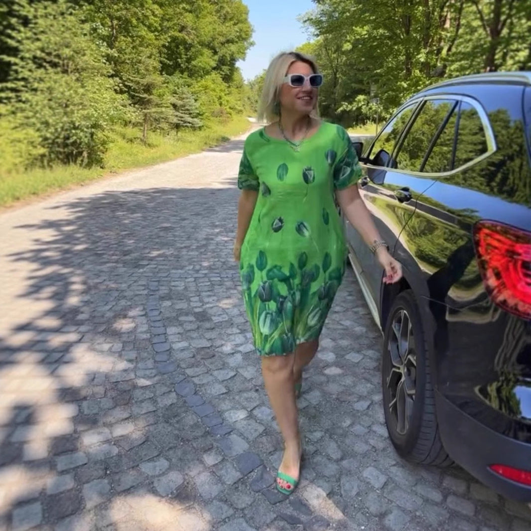Dame fritidkjole med blomsterprint og behagelig snit Stilla