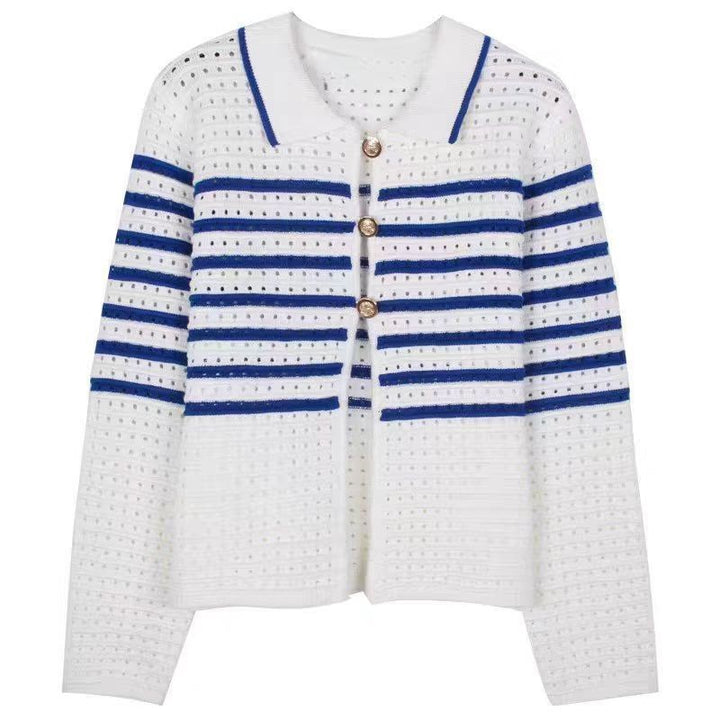 Femme Stribet Hæklede Strik-Cardigan Stilla