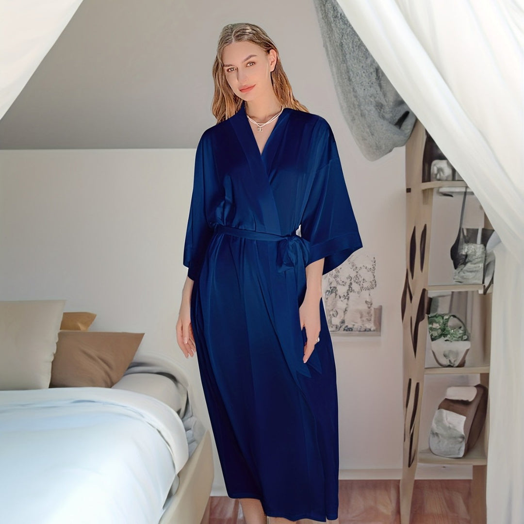 Dame Silke Kimono-Kjole med elegante ærmer og taljebælte Stilla