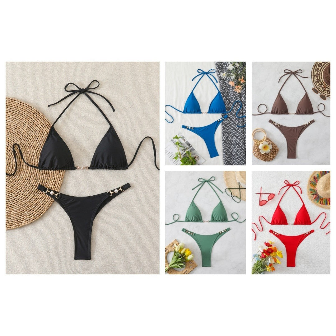 Dame Triangel-Bikini med elegante dekorationer Skovae