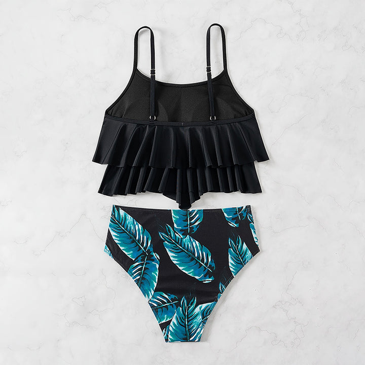 Dame Crop-Top-Bikini med voluminøse flæsedetaljer og højtaljeret trusse Skovae
