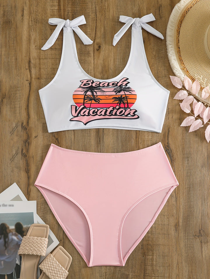 Dame Crop-Top-Bikini-Sæt med legesyge sløjfer Skovae