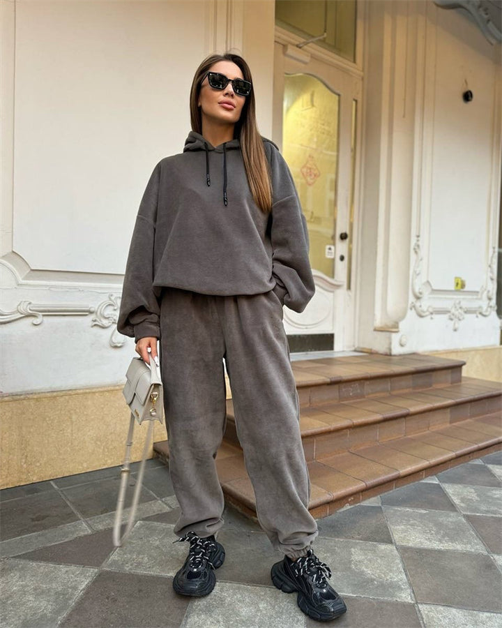 Dame Fleece Cropped Sweat Suit med Høj Krave og Elastisk Talje Skovae