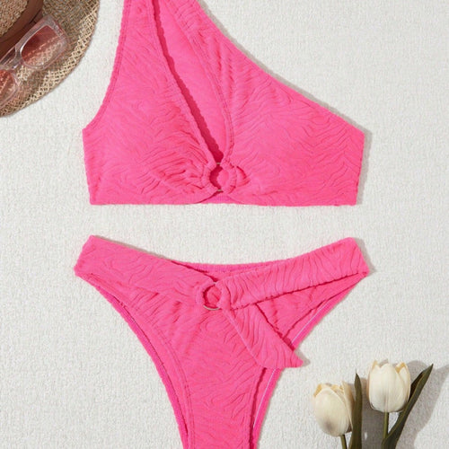 Dame Ensidet Bikini i moderne bølgemønster med asymmetrisk top Skovae