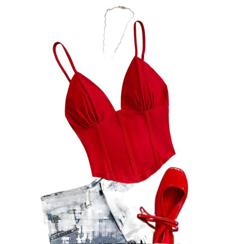 Dame bustier-top med dybt V-halsudskærings- og dekorative draperingselementer Skovae