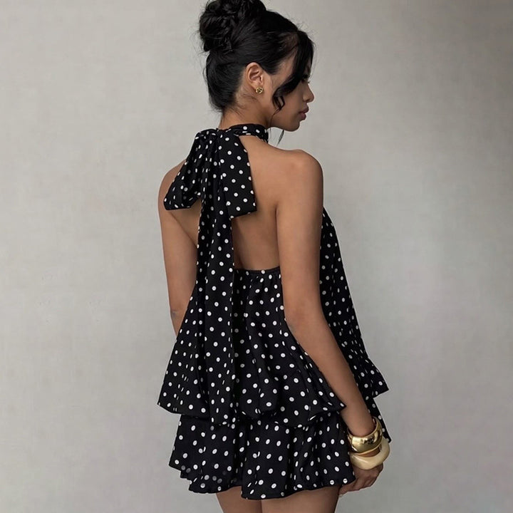 Damen Minikleid mit verspieltem Polka-Dot-Muster und elegantem Neckholder Skovae