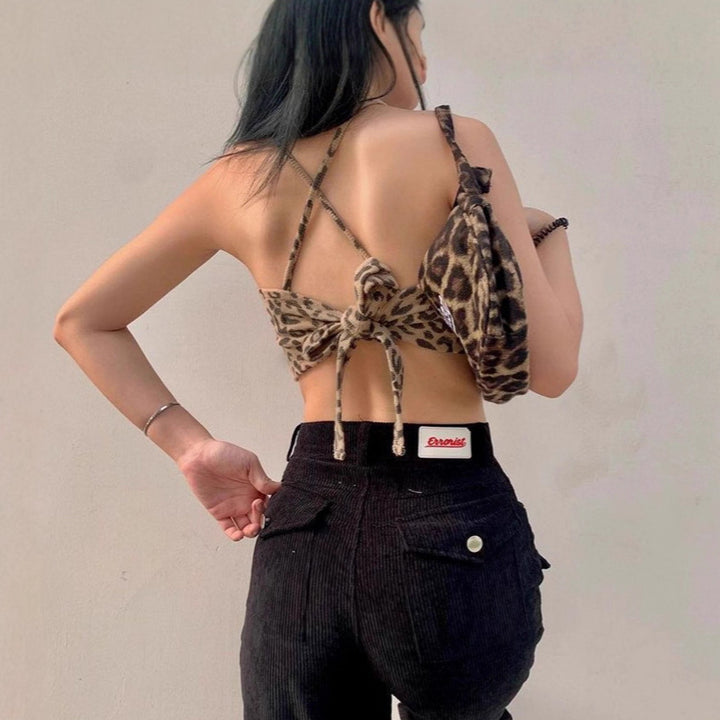 Dame Crop-Top med trendy leopardmønster og smalle stropper Skovae