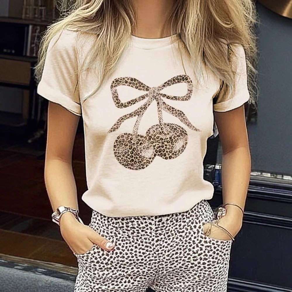 Dame T-shirt med kreativt leopardmotiv Stilla