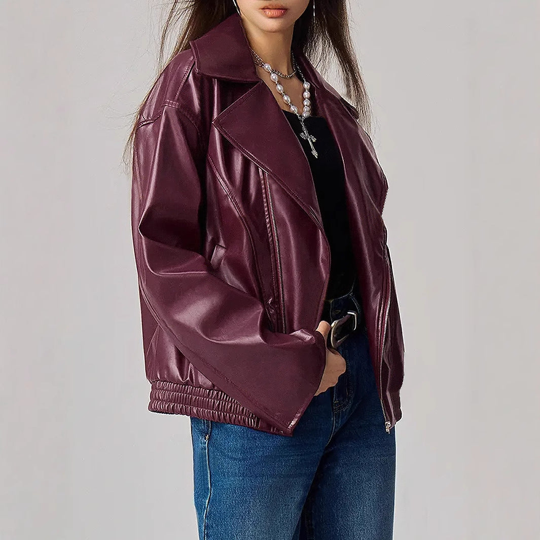 Kvinders faux læderjakke i trendy oversized stil med smalle lynlåsdetaljer Stilla