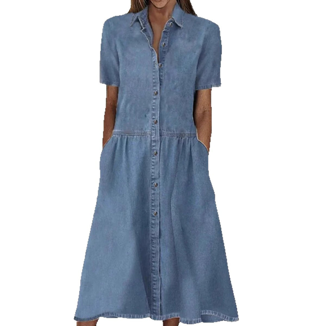 Dame Denim Skjorte Kjole med praktiske lommer og klassisk snit Stilla