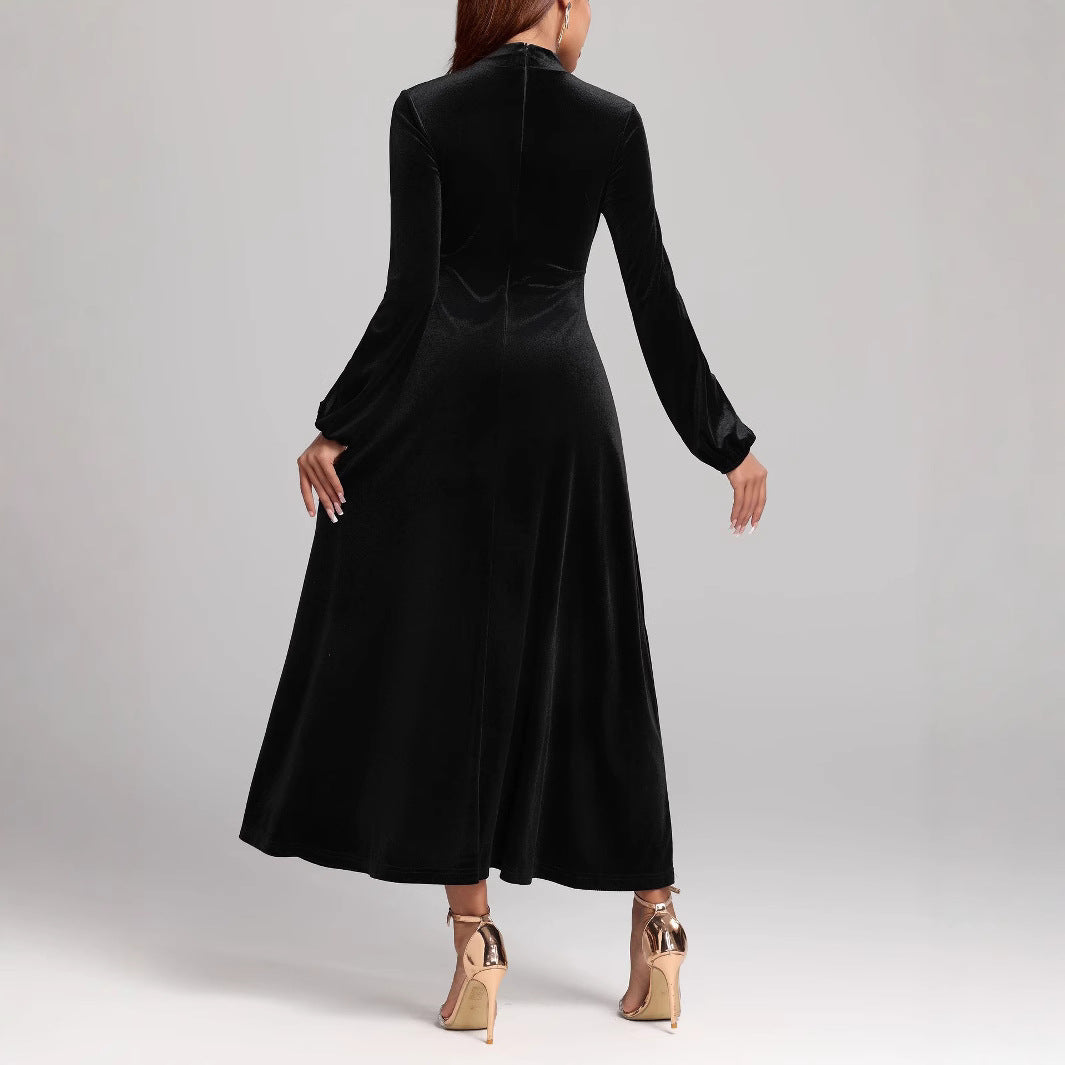 Dame elegant maxikjole i luksuriøs velourstof med lange ærmer Stilla