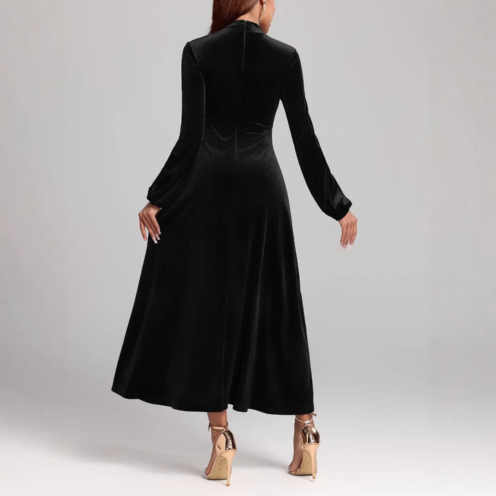 Dame elegant maxikjole i luksuriøs velourstof med lange ærmer Stilla