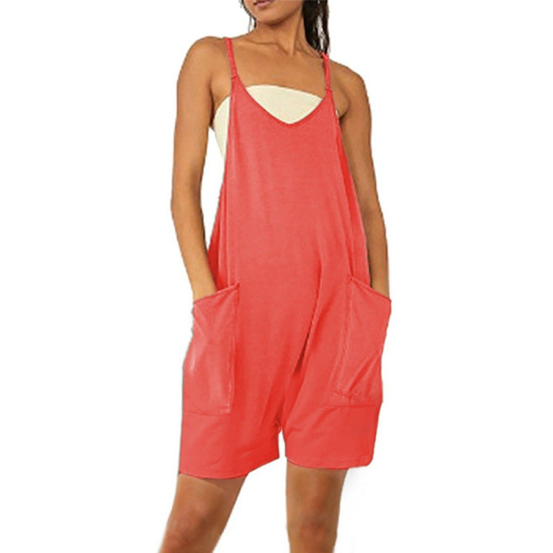 Dame Casual Jumpsuit med dyb udskæring og praktiske lommer Skovae