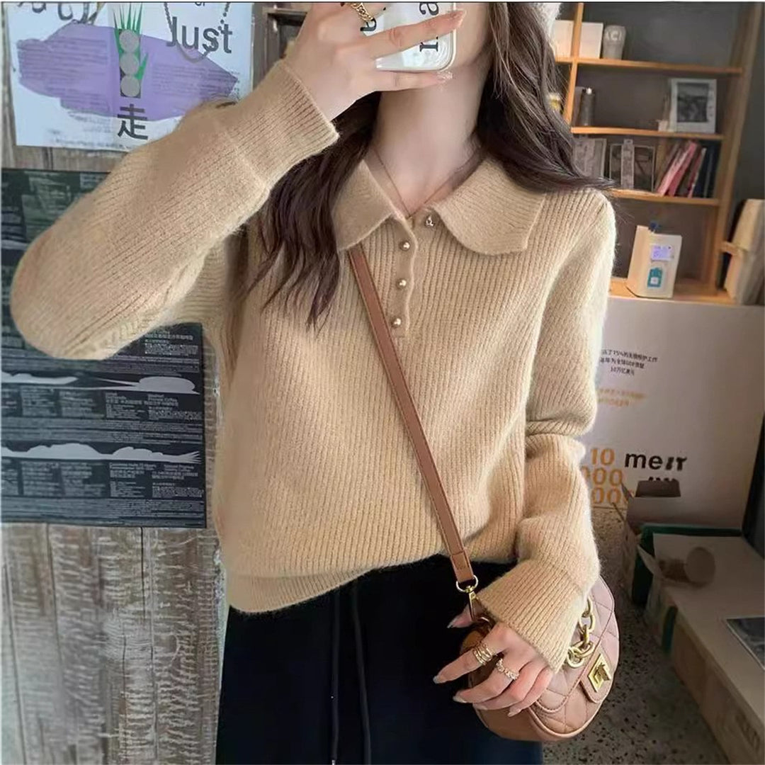 Dame Elegant Polo Krave Sweater lavet af Blødt Strik Stilla