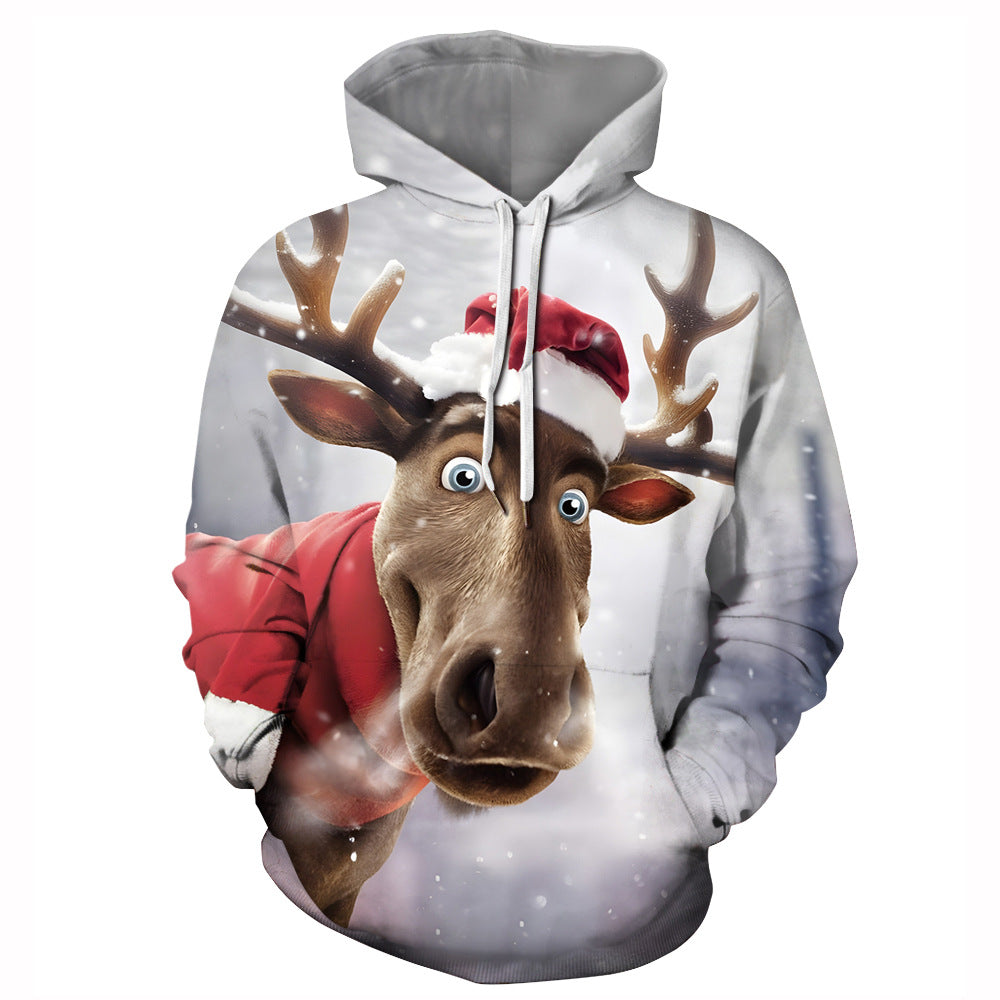 Dame hættetrøje med festligt rensdyrmotiv og indvending fleece Stilla