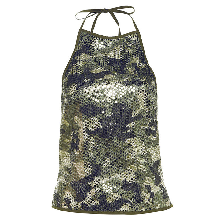 Dame Glitterende Camouflage-Top med Bindebånd Stilla
