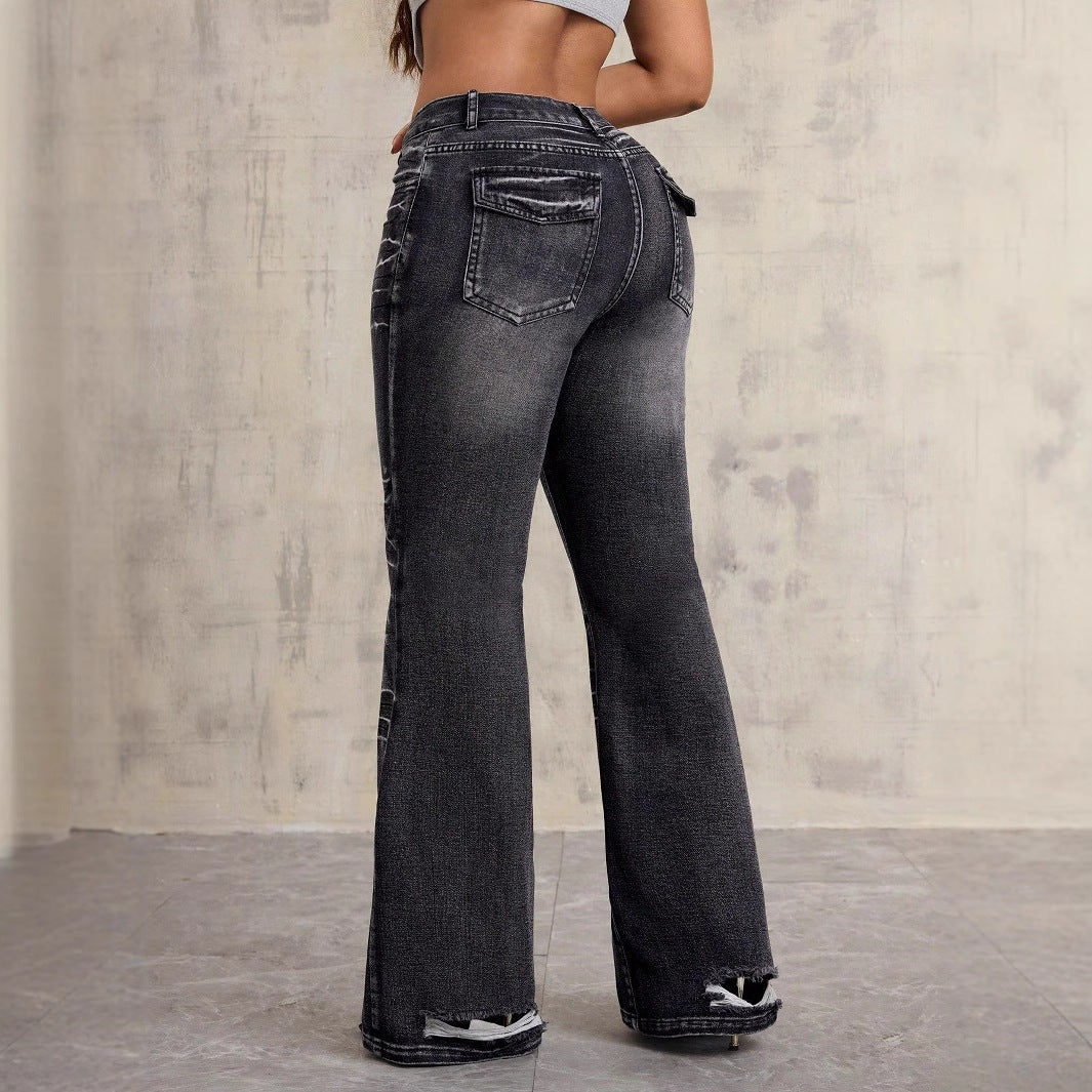 Kvindernes højtaljede bootcut jeans med fashionable brugt-look Stilla
