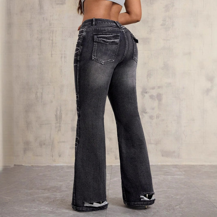 Kvindernes højtaljede bootcut jeans med fashionable brugt-look Stilla