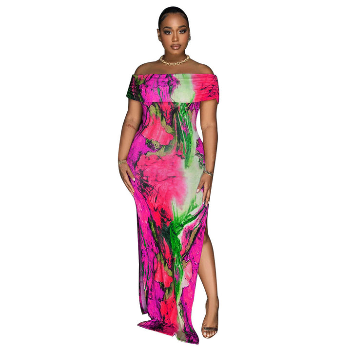 Dame Off-Shoulder Maxi-Kjole med Kunstmotiv Stilla