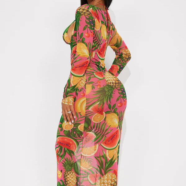 Dame Maxikjole med cut-out-design og lange ærmer Stilla