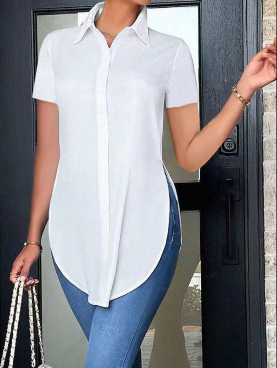 Dame Modisch Oversized-Skjorte med Sideslids Stilla