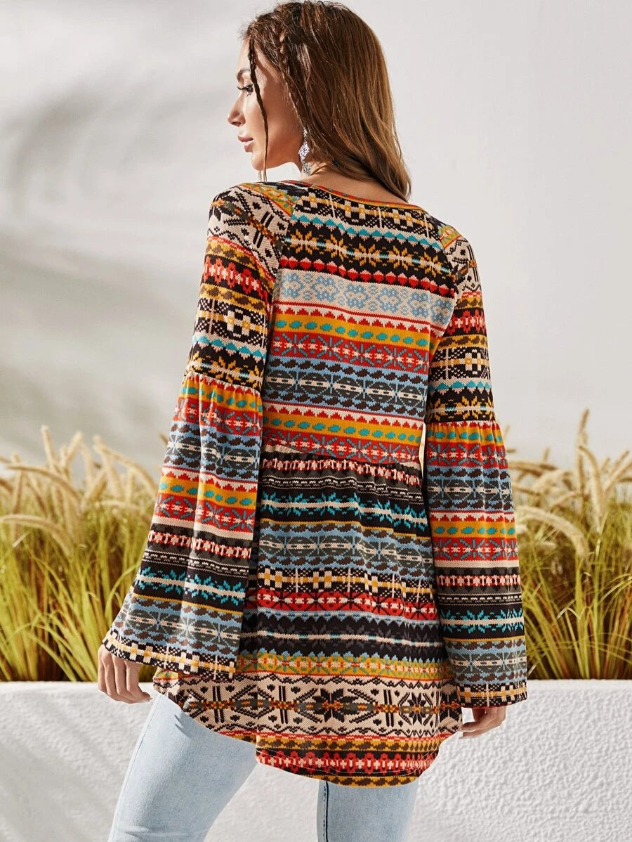 Dame Boho-Chic Tunika med bred arm Stilla