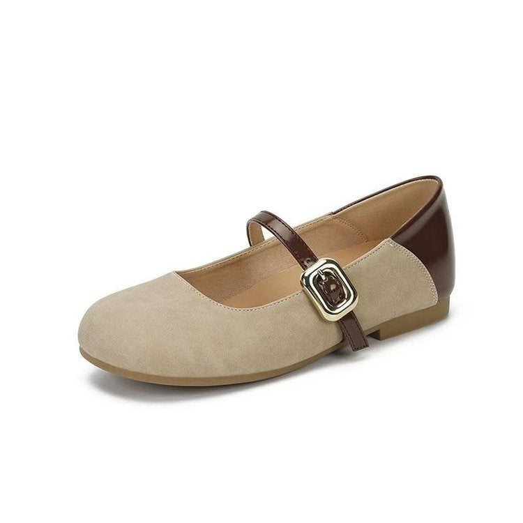 Dame ballerinas med dekorativ rem og elegant blokhugger Stilla